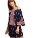 Anthropologie Pants & Jumpsuits | Anthropologie Lilka Vada Romper Blue Boho Pom Pom Trim Flare Sleeve, Size M | Color: Blue/Red | Size: M