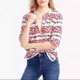 J. Crew Tops | J. Crew Cotton-Silk Voile Popover Shirt Berry Raspberry Print Size 8 | Color: Red/White | Size: 8