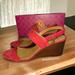 Tory Burch Shoes | Last Pair! Tory Burch Mini Benton Wedged Sandal In Red Apple Sz 9.5 New In Box | Color: Gold/Red | Size: 9.5