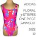 Adidas Swim | Adidas Size 12 Fuchsia Floral 3-Stripes One Piece Swimsuit | Color: Pink | Size: 12