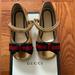 Gucci Shoes | Gucci Toddler Girl Gold Metallic Stripe Bow Mary Jane Ballet Flats Size 21 Eu | Color: Gold | Size: 21