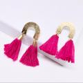 Anthropologie Jewelry | 2/$35 Anthropologie Gold Plated Horseshoe Hot Pink Tassel Geometric Ear | Color: Gold/Pink | Size: Os