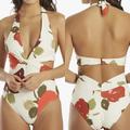 Kate Spade Swim | Kate Spade New York Just Rosy Knotted Halter One-Piece Swimsuit Size M New | Color: Cream/Red | Size: M