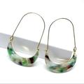 Anthropologie Jewelry | Anthropologie Gold Plated Green Marbled Crescent Big Hoop Earrings D26 | Color: Gold/Green | Size: Os