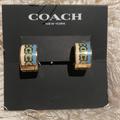 Coach Jewelry | Coach Signature Enamel Hoop Earrings Nwt | Color: Blue/Gold | Size: Os