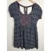 Free People Dresses | Free People Women's Sz. Xs Boho Short Sleeve Mini Tunic Dress | Color: Black/Blue | Size: Xs