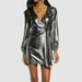 Anthropologie Dresses | French Connection Silver Metallic Wrap Dress | Color: Gray/Silver | Size: 6