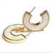 Anthropologie Jewelry | Anthropologie Gold Plated Mother Of Pearl C Shaped Chunky Hoop Earrings | Color: Gold/White | Size: Os