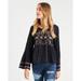 American Eagle Outfitters Tops | American Eagle Women's Bohemian Top Small Gray Floral Embroidered Bell Sleeve | Color: Gray | Size: S
