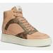Coach Shoes | Coach Women's C230 High Top Sneaker Shoes In Signature Coated Canvas | Color: Cream/Tan | Size: 9
