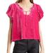 Free People Tops | Free People Crop Top Terese Velour Short Puff Sleeve Keyhole Tie Neck Nwt Sz M | Color: Pink | Size: M