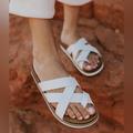 Free People Shoes | Free People White Strappy Ventura Contour Footbed Sandal Nib 36 | Color: Tan/White | Size: 36