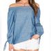 Free People Tops | Free People Off The Shoulder Chambray Long Sleeves Top, Blouse Size Xs | Color: Blue | Size: Xs