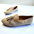 J. Crew Shoes | J. Crew Slip On Tassel Loafer Shoes Sz 7.5 Tan Fabric Preppy Pointed Toe Loafers | Color: Tan | Size: 7.5