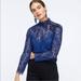 J. Crew Tops | J Crew Blue Lace Holiday Top Nwt Mock Neck Bow Detail Long Sleeve | Color: Blue | Size: 00
