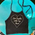 Brandy Melville Tops | Brandy Melville La Stole My Heart Halter Top Small Black W/ White Stitching | Color: Black | Size: S