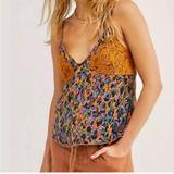 Free People Tops | Free People Little Dream Lace Camisole Ochre Combo Gold Cami | Color: Blue/Gold | Size: Xs