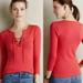 Anthropologie Tops | Anthropologie Deletta Lace Up 3/4 Sleeve Top, Small | Color: Red | Size: S