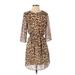 RSVP Casual Dress Crew Neck 3/4 sleeves: Brown Leopard Print Dresses - Women's Size Small