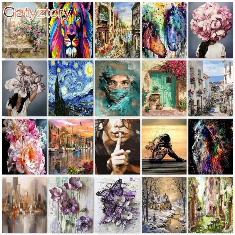 Gatyztoire – peinture par numéros pour adultes, Kits de bricolage, animaux peints à la main sur toile avec image à l'huile encadrée, dessin, coloriage par numéros