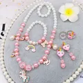 1 Set unicorno cuore rosa arcobaleno collana anello orecchini braccialetto imitazione perla bambini