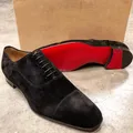 Nuove scarpe da uomo con suola rossa scarpe Derby Flock nere scarpe da uomo fatte a mano con lacci