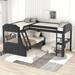 Black L-Shaped Twin over Full Bunk Bed Twin Size Loft Bed with Desk