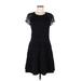 Rebecca Taylor Cocktail Dress - A-Line Scoop Neck Short sleeves: Black Solid Dresses - Women's Size 8