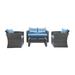 Roatan 4-Piece Light Gray Wicker Outdoor Conversation Set with Light Blue Cushions - 9' x 12'