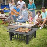 32" Steel Square Outdoor Fire Pit Table Patio Wood Burning Fire Pit Table Top Outside Backyard, Black - 32 x 32 x 14 inch