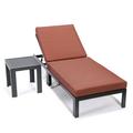 HomeStock Rustic Ranch Modern Aluminum Outdoor Chaise Lounge Chair with Side Table & Cushions