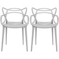 HBBOOMLIFE Set of 2 Gray Stackable Contemporary Modern Designer Wire Plastic Chairs with Arms Open Back Armchairs for Kitchen Dining Chair Outdoor Patio Bedroom Accent Balcony Office Work