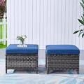 xrboomlife Outdoor Ottomans for Patio Set of 2 PE Wicker Steel Frame Outdoor Footstool for Patio Backyard Additional Seating Side Tables with Removable Weather-Resistant Cushions