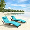 HBBOOMLIFE Pool Lounge Chairs Outdoor Adjustable Chaise Lounge Chairs w/Sponge Cushion 2 Foldable & Portable Chairs and 1 Table for Poolside Patio Courtyard Seaside Grey