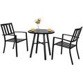 HBBOOMLIFE 3 Piece Outdoor Patio Bistro Dining Set Slatted Metal Round Table & 2 Patio Chairs Outdoor Set for Porch Deck