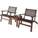 xrboomlife 3 PCS Patio Conversation Set Solid Eucalyptus Wood Frame Outdoor Wicker Set Bistro Set with Coffee Table Rattan Set for Backyard Porch Garden Poolside Balcony (Brown)