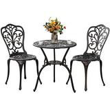 xrboomlife Black Cast Aluminum Bistro Set 3 Piece Outdoor Small Patio Table and Chairs with Umbrella Hole Outdoor Bistro Set for Front Porch Set Woven Patio Set for Garden Yard(Black)