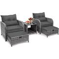 HBBOOMLIFE 5 Pieces Wicker Outdoor Patio Chairs Set with Ottoman Patio Conversation Set with Ottoman Underneath All Weather PE Rattan Balcony Set & End Table Black