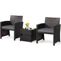 xrboomlife 3 Piece Outdoor Bistro Set PE Wicker Patio Conversation Set with Side Table with Door Soft Cushions and Protective Cover Outdoor Sofa and Table Set
