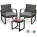 xrboomlife 3 Pieces Wicker Patio Set Outdoor Rocking Chair Sets with Cushion Porch Set with Glass Table Modern Rattan Conversation Sets for Porches and Balcony Grey Cushion