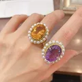 sterling silver 925 amethyst engagement rings for women court style sparkling citrine pearl