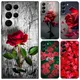 Red Rose flower Black Phone Case For Samsung Galaxy S23 Ultra S22 S21 Plus S20 FE A13 A14 A23 A24