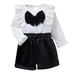 EHQJNJ Baby Clothes For Girls 6-9 Months Pants Kids Toddler Baby Girl Fall Outfit Long Sleeve Bowknot Ruffle Shirt Top Leather Mini Short Pants 2Pcs Clothes Set White Geometric