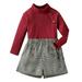 EHQJNJ Baby Girl Outfits 12-18 Months Winter Baby Toddler Girl Outfits Fall Winter Clothes Turtleneck Knitted Long Sleeves Pullover Tops & Button Mini Plaid Shorts Set Red Printed