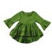 AherBiu Baby Kids Midi Dress Ruffle Sleeve Crew Neck Tiered High Low Solid Color Girl Basic Dresses