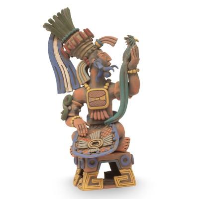 Aztec Warrior and Quetzal,'Hand Crafted Collectible Aztec Ceramic Replica Sculpture'