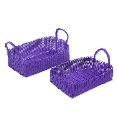 Home Warmth in Regal Purple,'Two Recycled Handwoven Baskets in Purple from Guatemala'