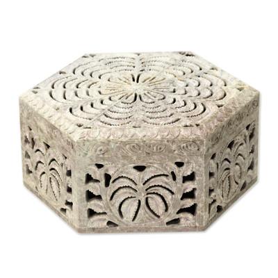 Soapstone jewelry box, 'Wings' - Hand Carved Soapstone Jewelry Box