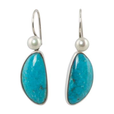 Blue Sky Dreams,'Natural Turquoise and Pearl Mexican Earrings'