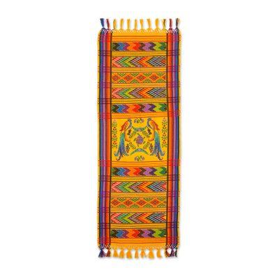 'Yellow Quetzal' - Handwoven Cotton Bird Table Runner